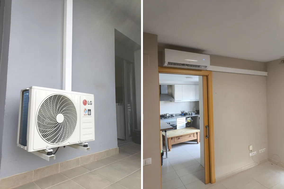 Unités extérieure et intérieure de climatisation installées à Figueres