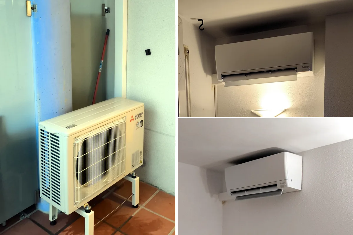Unitat exterior i dues unitats interiors Mitsubishi Electric instal·lades a Roses
